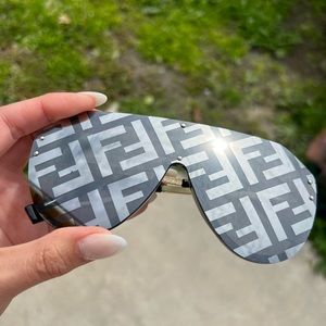 Fendi Unisex Logo Print Shield Sunglasses